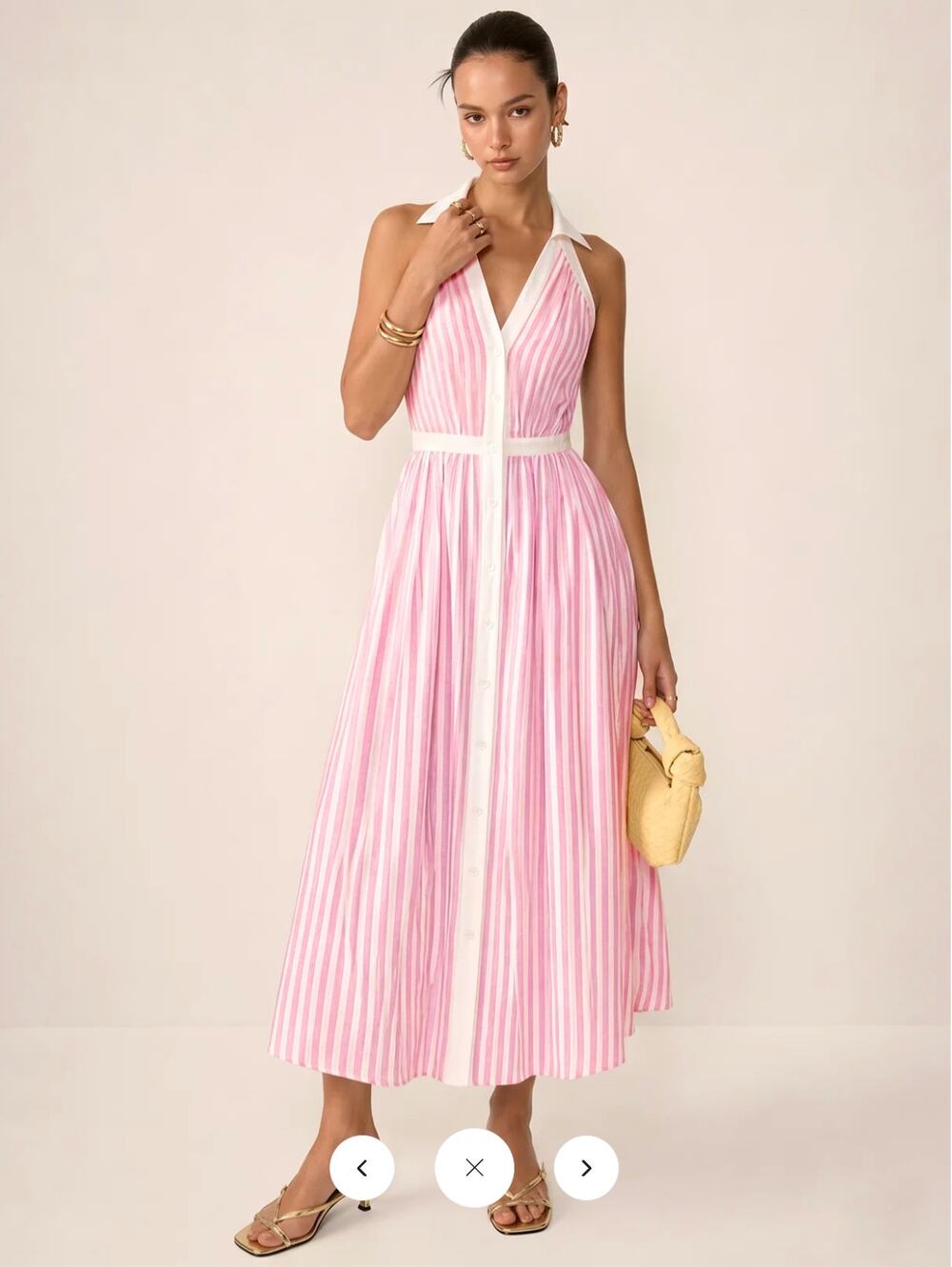 NWT Commense Striped Cotton Blend Collared Halter Midi Dress Sz M